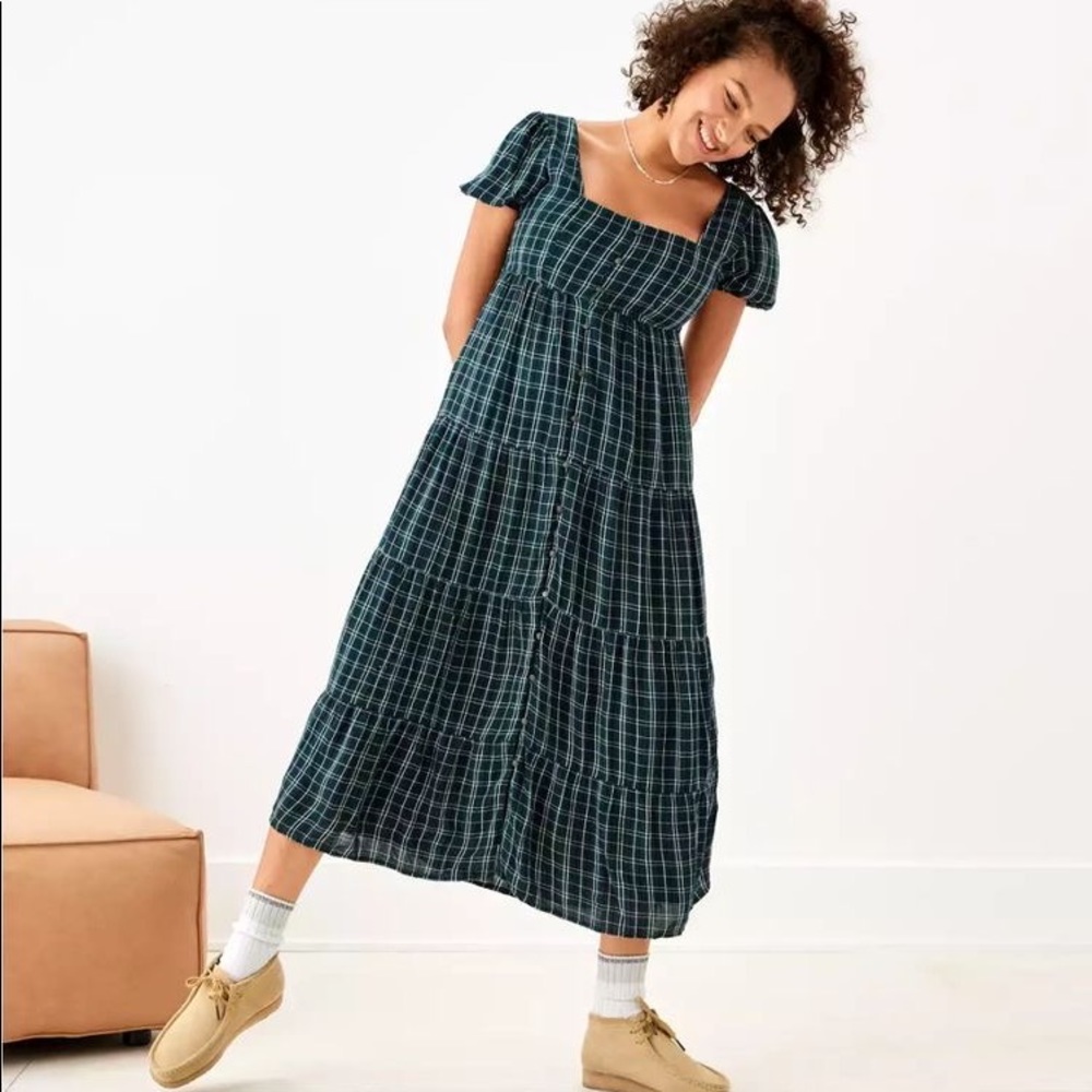Tiered Plaid Midi Dress